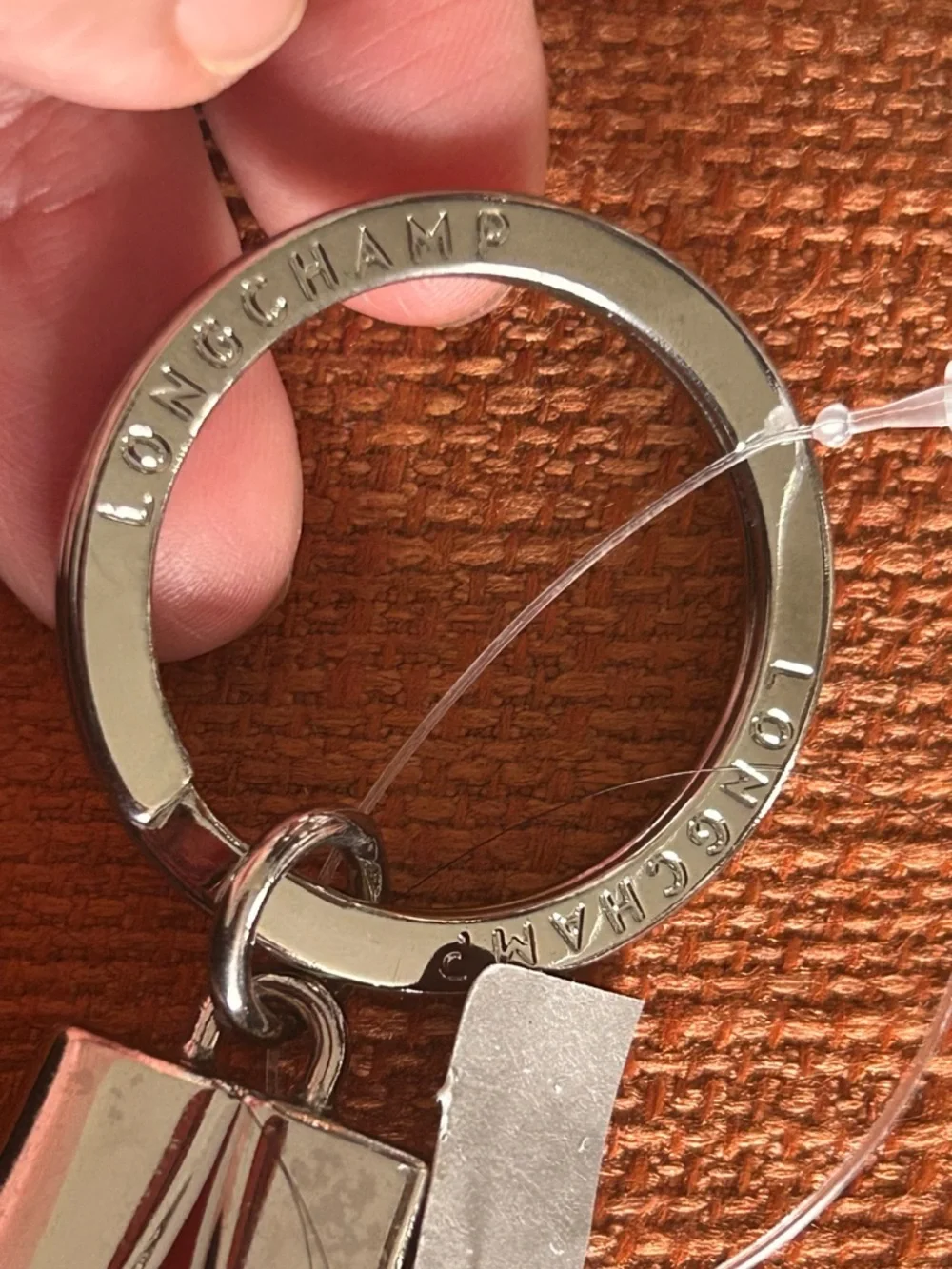 Longchamp Pebbled Leather Keyring with Silver Hardware and DUST BAG. NWOT